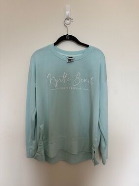 Medium Myrtle Beach Script Pullover Sweatshirt - Light Aqua
